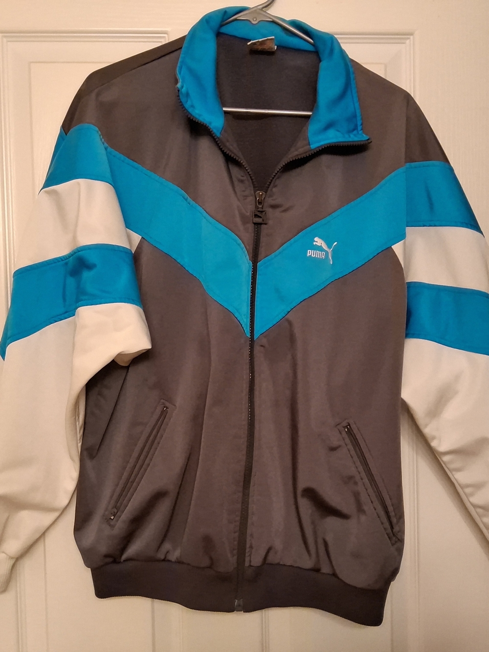 Vintage Puma Machts Mit Jacket, Full Zip ~ Blue, Gray & White Sportswear Size XL
